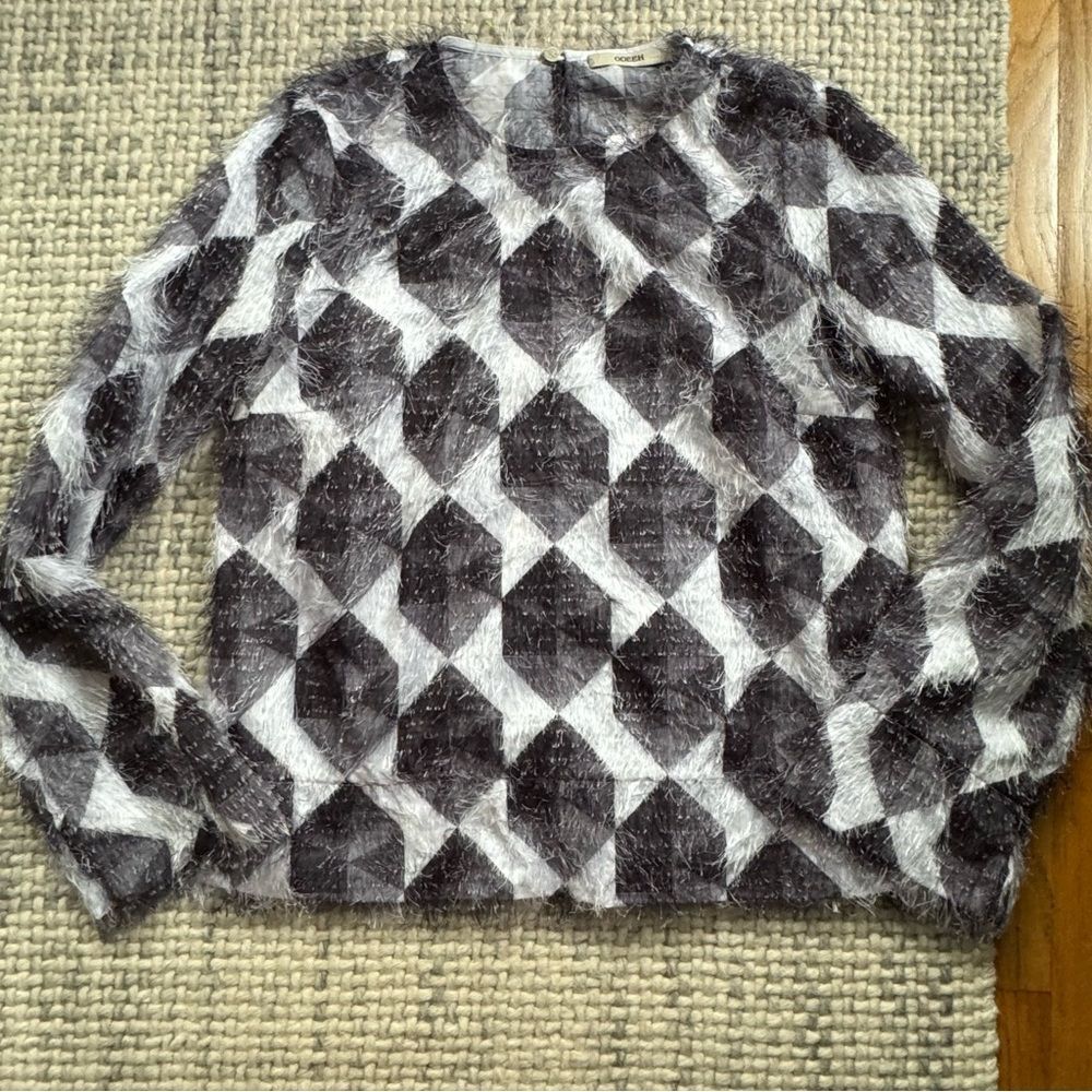 ODEEH Textured Geometric Printed Long Sleeve Blouse 36